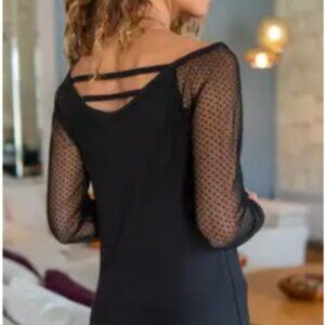 Boat Neck Tulle Sleeve Blouse